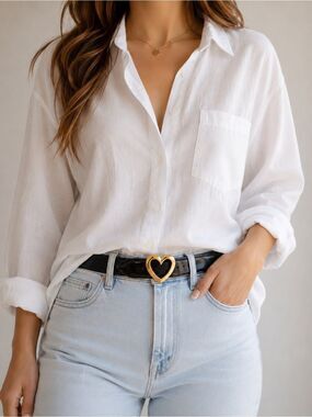 Moschino Heart Buckle Black Leather Belt